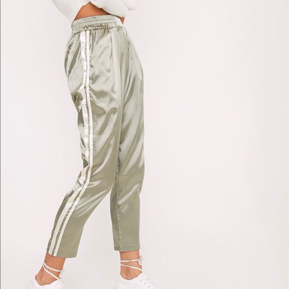 Shannon Sage Green Satin Side Stripe Boxer Joggers